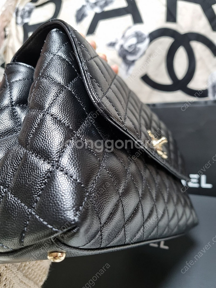 샤넬 코코핸들 라지 (구미듐) 샴페인골드 아웃스티치 올블랙 최상품--6